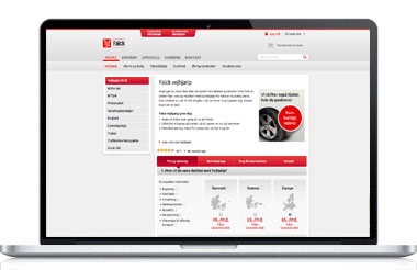 Falck Vejhjælp hjemmeside